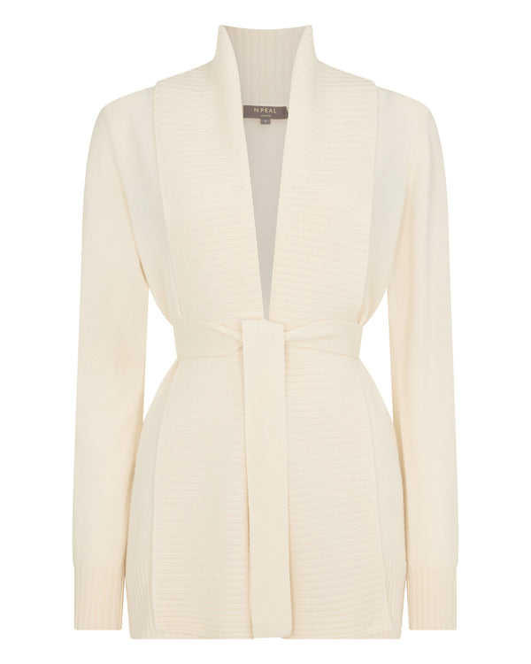 N.Peal Women's Rib Placket Cashmere Cardigan New Ivory White