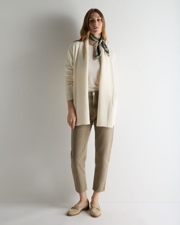N.Peal Women's Rib Placket Cashmere Cardigan New Ivory White