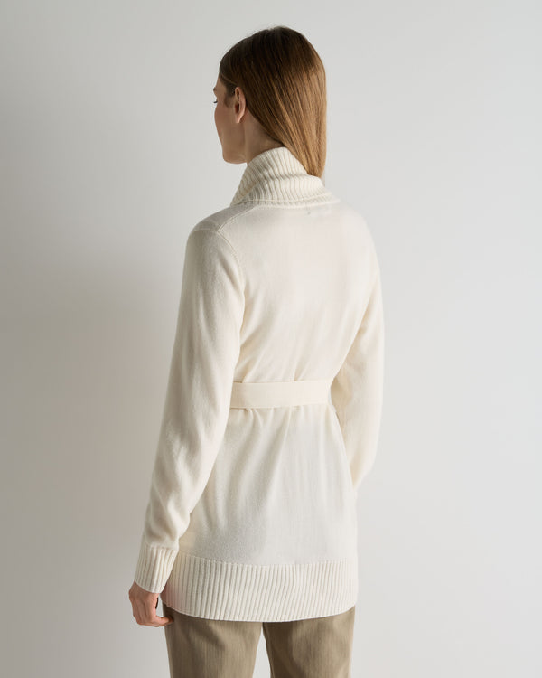 N.Peal Women's Rib Placket Cashmere Cardigan New Ivory White