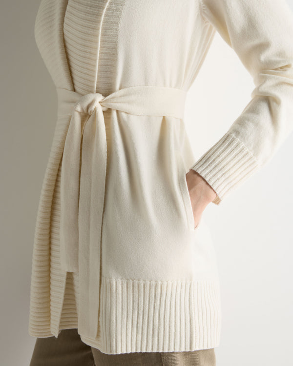 N.Peal Women's Rib Placket Cashmere Cardigan New Ivory White