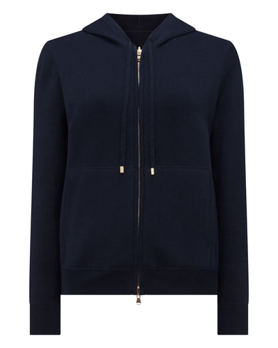 N.Peal Women's Double Faced Cotton Blend Hoodie Navy Blue