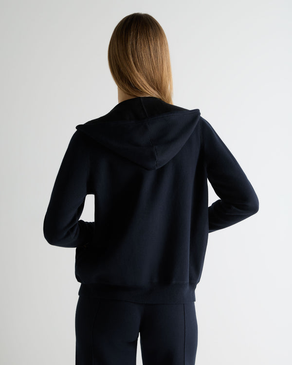 N.Peal Women's Double Faced Cotton Blend Hoodie Navy Blue