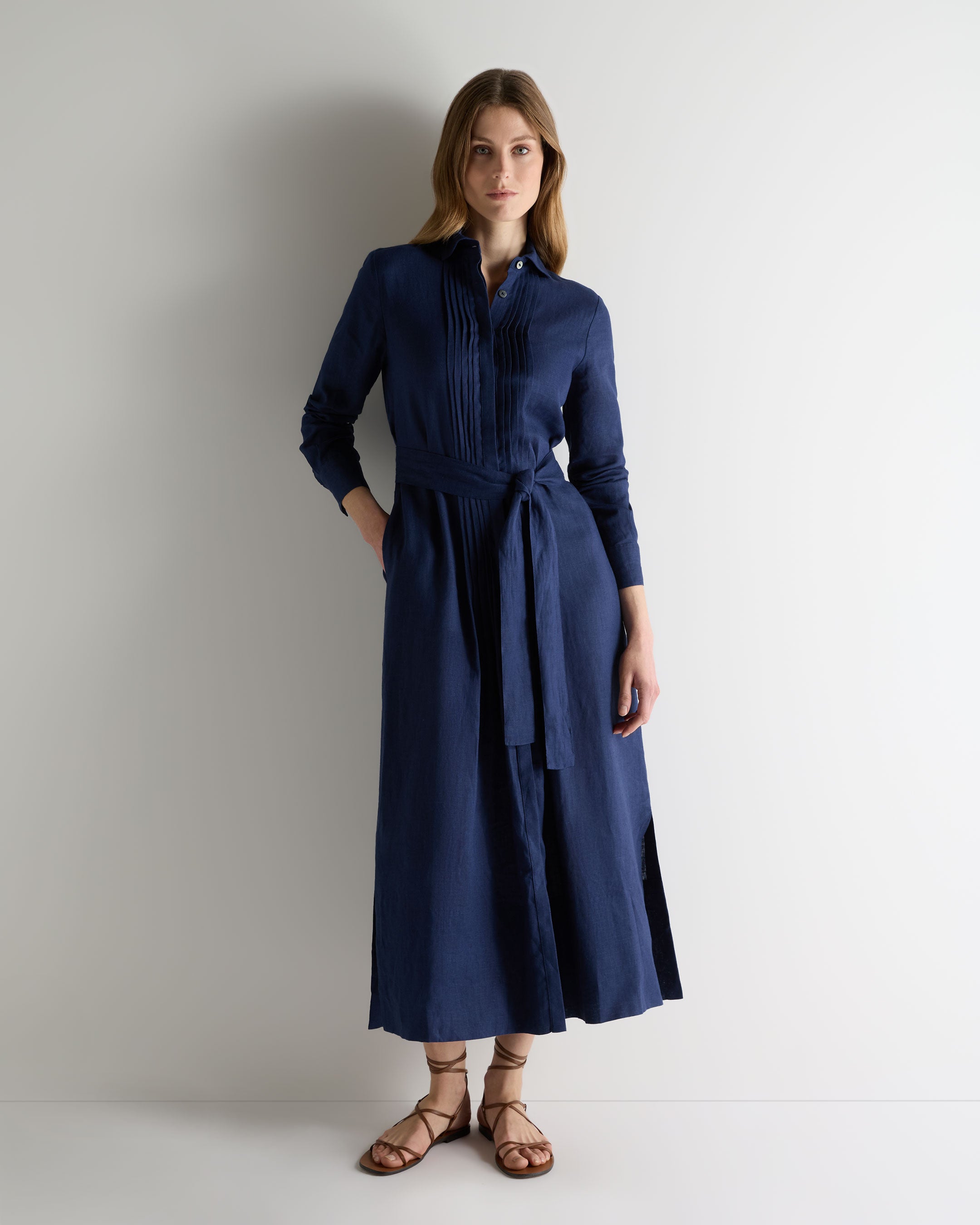 Women's Modica Linen Shirt Dress French Navy Blue