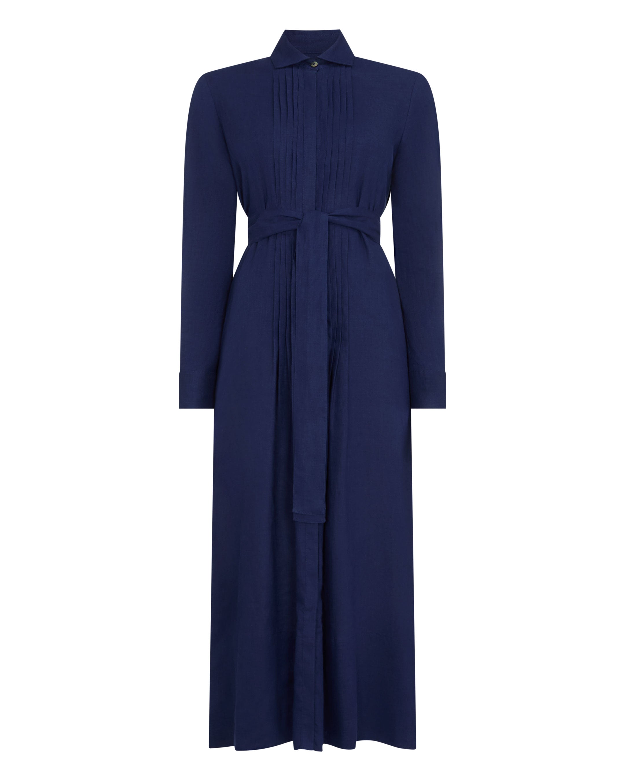 Women's Modica Linen Shirt Dress French Navy Blue | N.Peal Women's Modica Linen Shirt Dress French Navy Blue | N.Peal