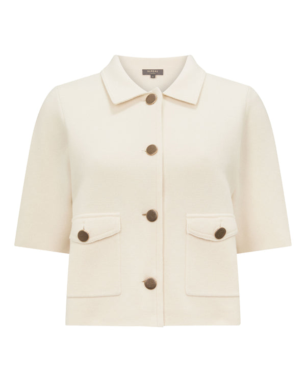 N.Peal Women's Ashby Short Sleeve Cashmere Jacket New Ivory White