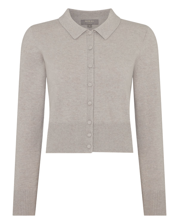 N.Peal Women's Thea Collared Cashmere Cardigan Oat Grey
