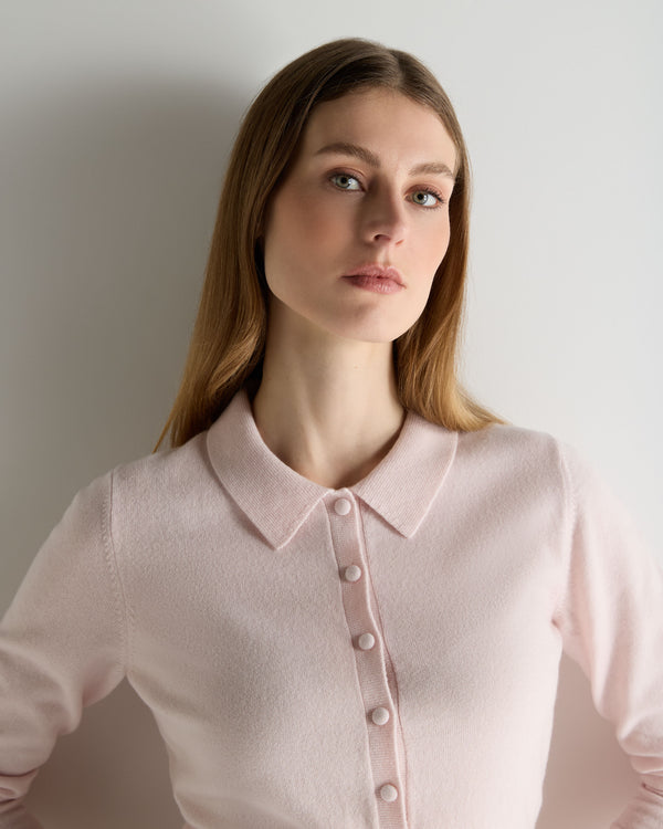 N.Peal Women's Thea Collared Cashmere Cardigan Powder Pink