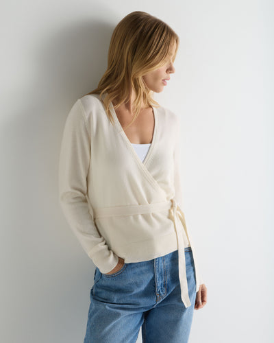 N.Peal Women's Arabella Wrap Cashmere Cardigan New Ivory White