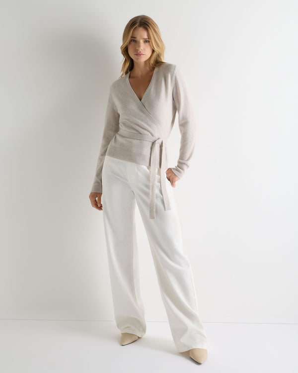 N.Peal Women's Arabella Wrap Cashmere Cardigan Pebble Grey