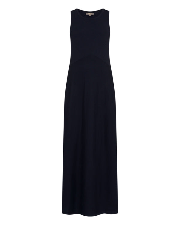 N.Peal Women's Sleeveless Cotton Blend Maxi Dress Navy Blue