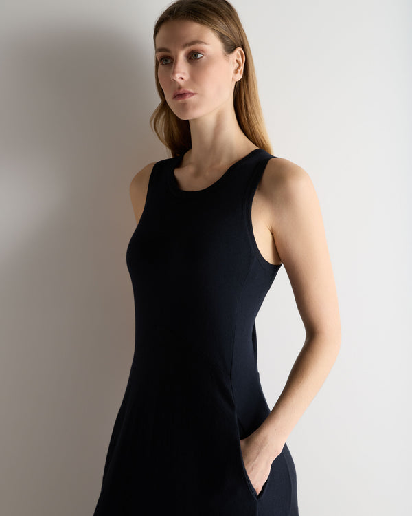 N.Peal Women's Sleeveless Cotton Blend Maxi Dress Navy Blue