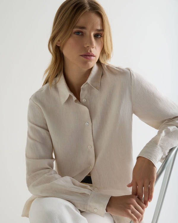 N.Peal Women's Rochelle Linen Shirt Stone Brown