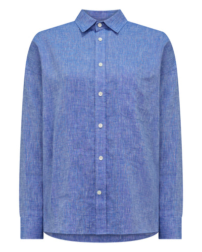 N.Peal Women's Valencia Linen Shirt Denim Blue
