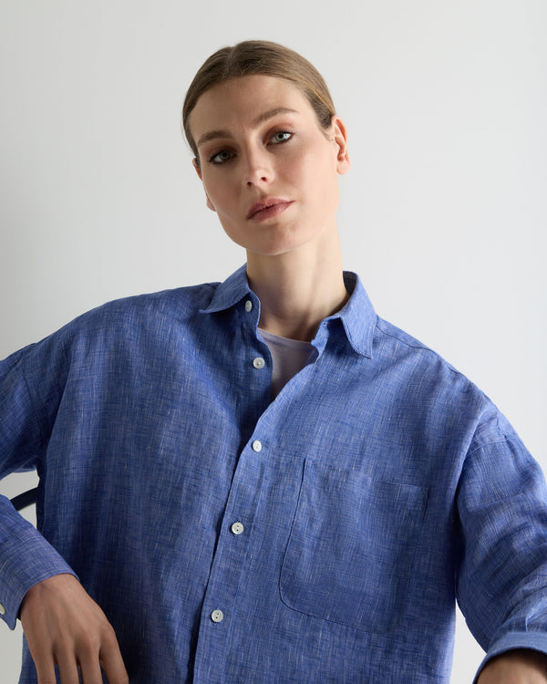 N.Peal Women's Valencia Linen Shirt Denim Blue