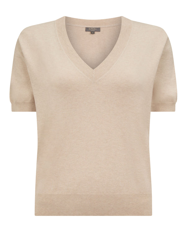 N.Peal Women's Cotton Blend V Neck Top Sandstone Brown