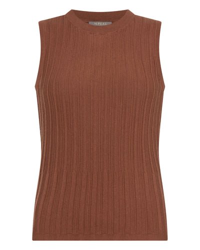 N.Peal Women's Rib Silk Cashmere Tank Top Henna Brown