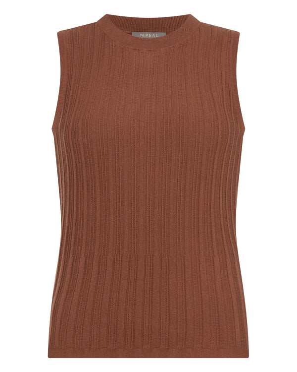 N.Peal Women's Rib Silk Cashmere Tank Top Henna Brown