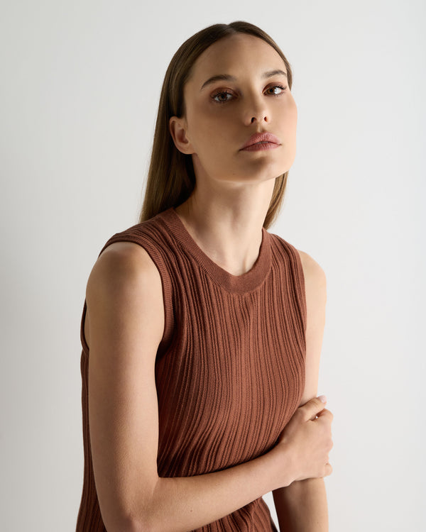 N.Peal Women's Rib Silk Cashmere Tank Top Henna Brown