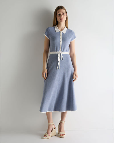 N.Peal Women's Dulcie Jacquard Cotton Cashmere Dress Denim Blue