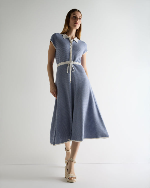 N.Peal Women's Dulcie Jacquard Cotton Cashmere Dress Denim Blue