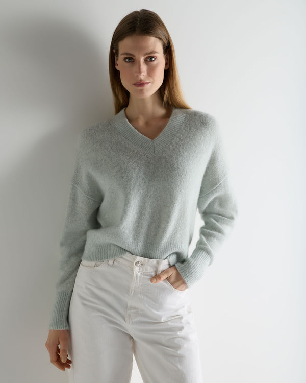 N.Peal Women's Plush V Neck Cashmere Jumper Mint Green