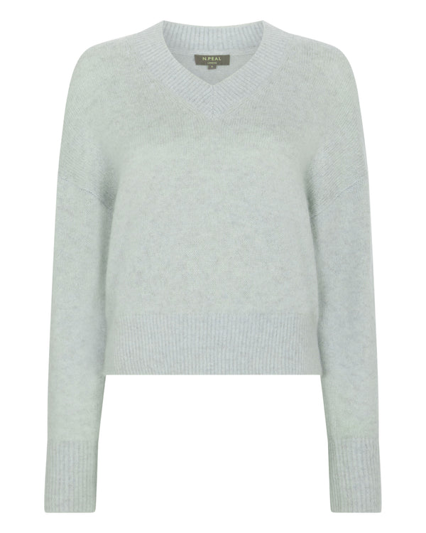N.Peal Women's Plush V Neck Cashmere Jumper Mint Green