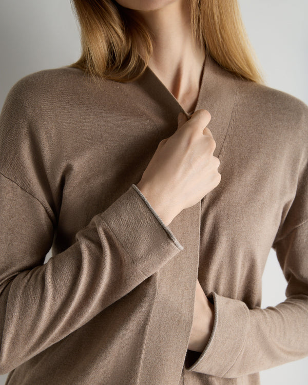 N.Peal Women's Roche Silk Blend Cardigan Mink Brown