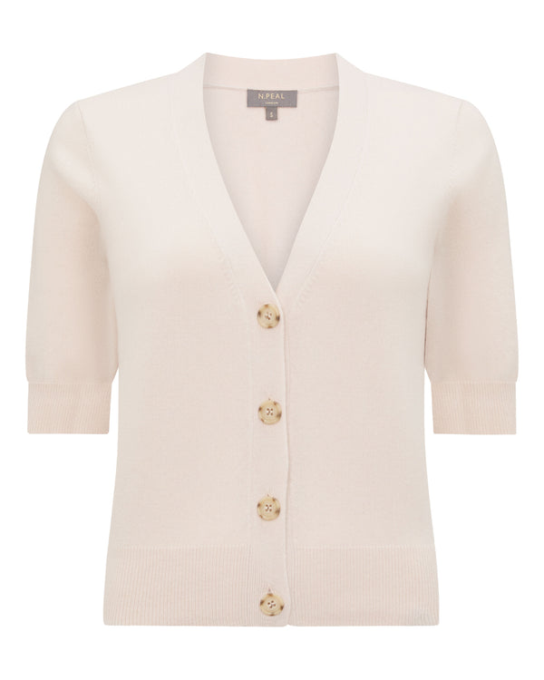 N.Peal Women's Clara V Neck Cashmere Cardigan Dove Pink