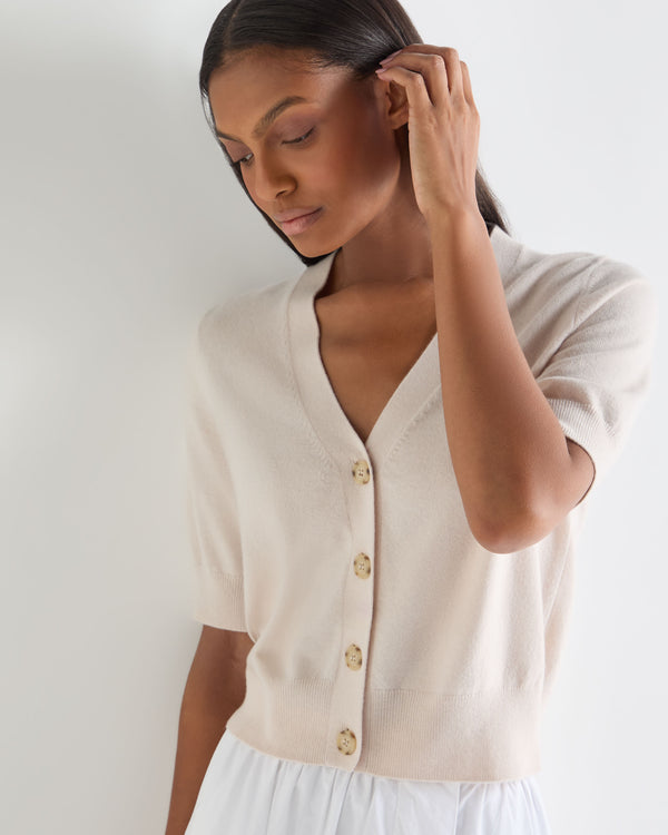 N.Peal Women's Clara V Neck Cashmere Cardigan Dove Pink