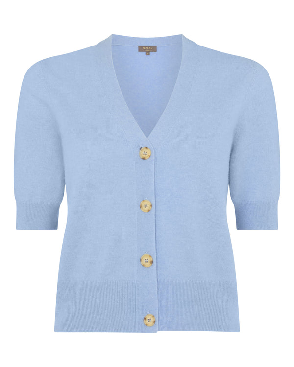 N.Peal Women's Clara V Neck Cashmere Cardigan Sea Mist Blue