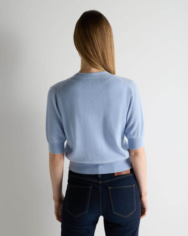 N.Peal Women's Clara V Neck Cashmere Cardigan Sea Mist Blue