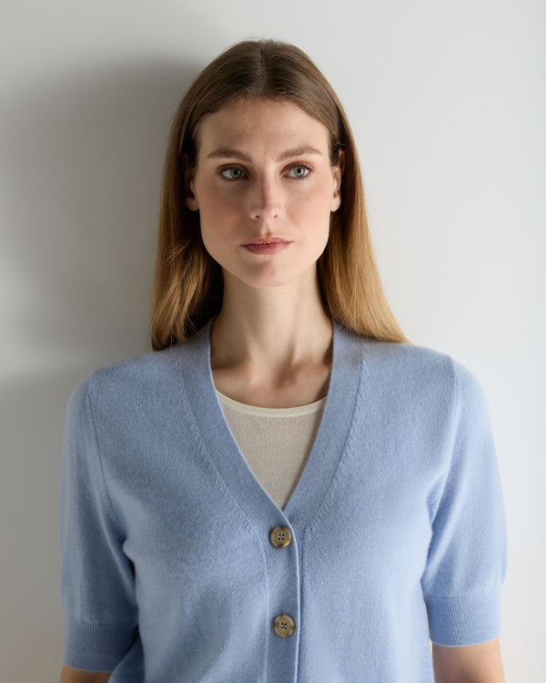 N.Peal Women's Clara V Neck Cashmere Cardigan Sea Mist Blue