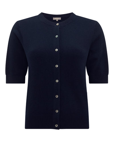 N.Peal Women's Short Sleeve Cashmere Cardigan Navy Blue
