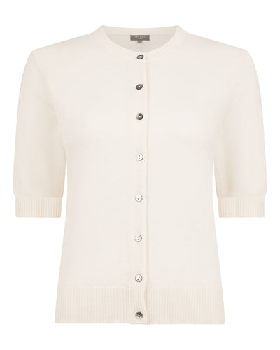 N.Peal Women's Short Sleeve Cashmere Cardigan New Ivory White