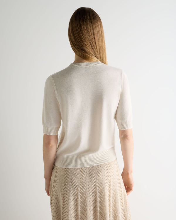 N.Peal Women's Short Sleeve Cashmere Cardigan New Ivory White
