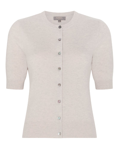N.Peal Women's Short Sleeve Cashmere Cardigan Pebble Grey