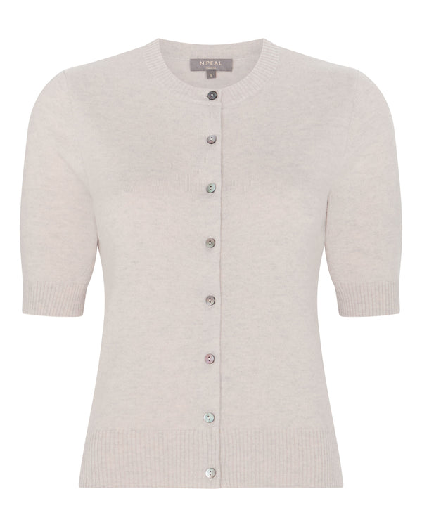 N.Peal Women's Short Sleeve Cashmere Cardigan Pebble Grey