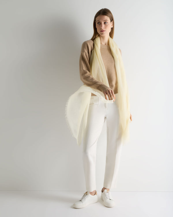 N.Peal Women's Crop Boat Neck Cashmere Jumper Cappuccino Brown