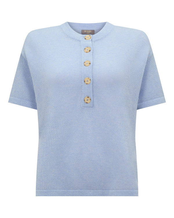 N.Peal Women's Open Stitch Cashmere Top Sea Mist Blue