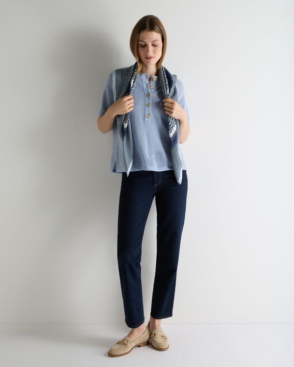 N.Peal Women's Open Stitch Cashmere Top Sea Mist Blue