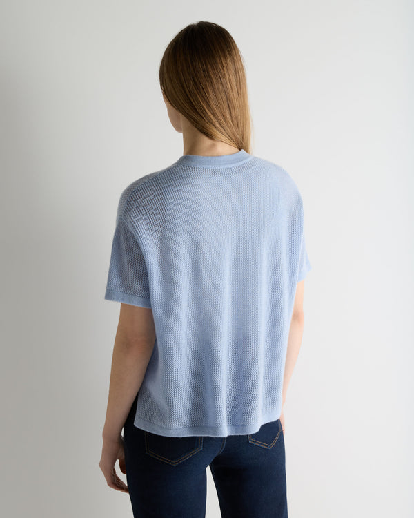 N.Peal Women's Open Stitch Cashmere Top Sea Mist Blue