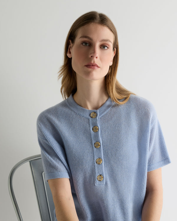 N.Peal Women's Open Stitch Cashmere Top Sea Mist Blue