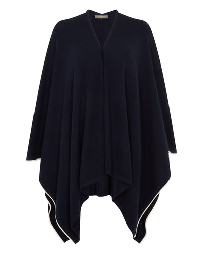 N.Peal Women's Contrast Trim Cashmere Cape Navy Blue