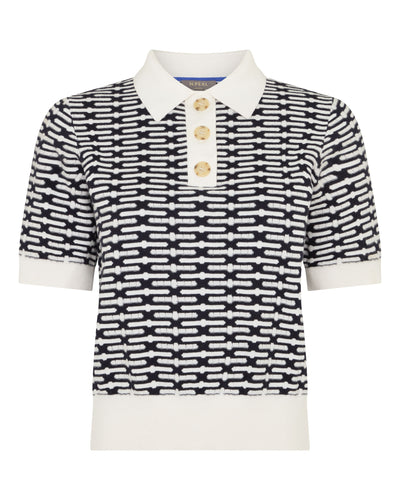 N.Peal Women's Harlow Jacquard Cotton Cashmere Polo Navy Blue