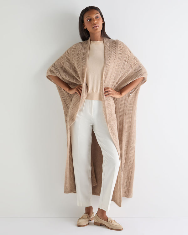 N.Peal Women's Siren Open Stitch Cashmere Cardigan Tan Brown Sparkle