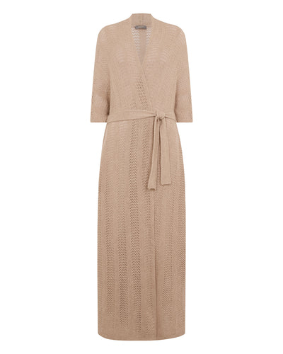 N.Peal Women's Siren Open Stitch Cashmere Cardigan Tan Brown Sparkle