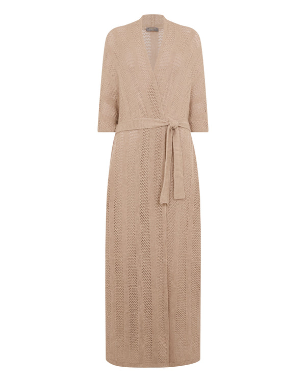 N.Peal Women's Siren Open Stitch Cashmere Cardigan Tan Brown Sparkle