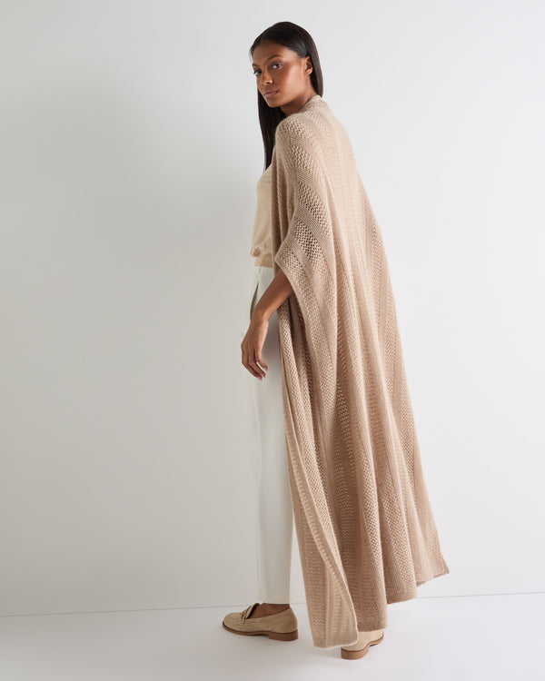 N.Peal Women's Siren Open Stitch Cashmere Cardigan Tan Brown Sparkle