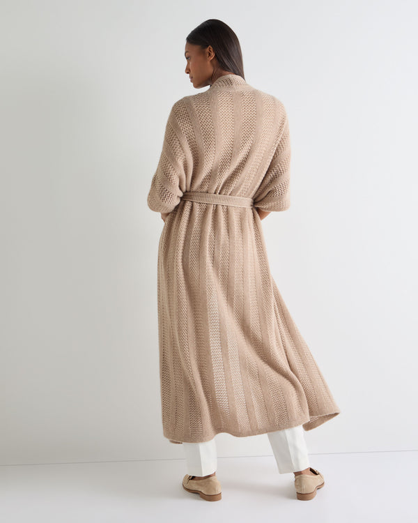 N.Peal Women's Siren Open Stitch Cashmere Cardigan Tan Brown Sparkle