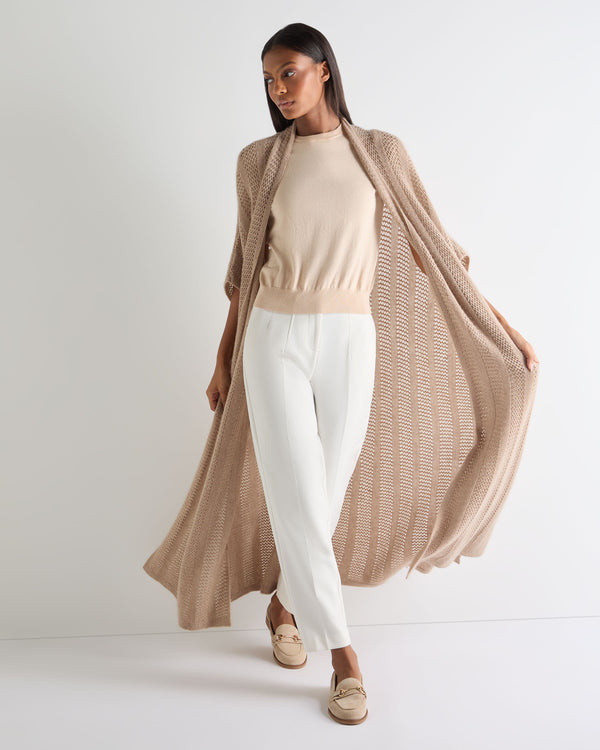 N.Peal Women's Siren Open Stitch Cashmere Cardigan Tan Brown Sparkle